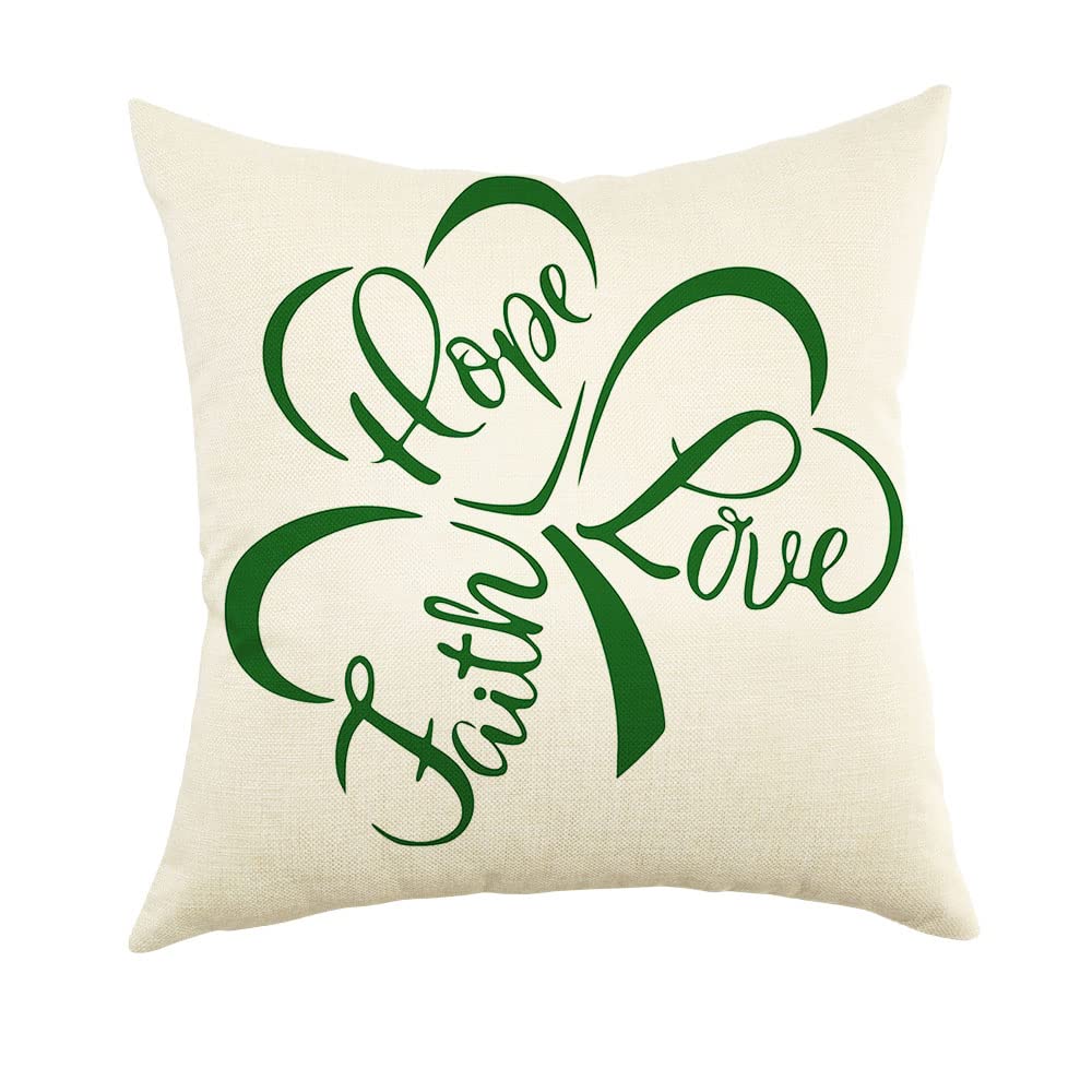 Ogiselestyle St Patricks Day Clover Throw Pillow Cover 18 x 18 Inch Shamrock Hope Faith Love Cushion Case