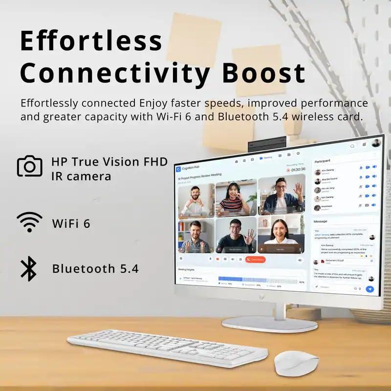 Image of HP 27 inch Touchscreen All in One Desktop Computer, Intel Ultra 7 255U, 27 inch FHD Touchscreen Anti-Glare Display, 64GB DDR5, 4TB SSD, Intel AI Boost (12 NPU Tops), Windows 11 Pro, Wireless KB & Mouse