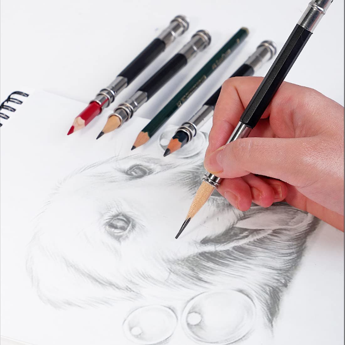 Set 6 Prolunghe Per Matite In Alluminio - Temperamatite Estensibile Per Scuola E Disegno - 4 Colori - Foto 9