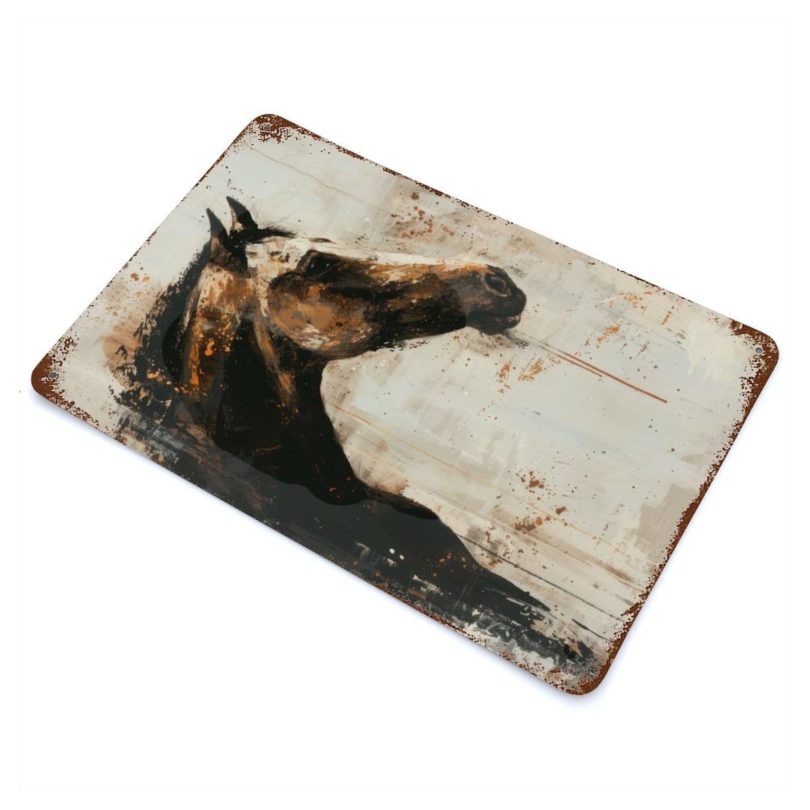 Horse Painting Portrait Rusty Metal Tin Sign 11.8"x7.9", Ideal for Farmhouse, Kitchen And Entryway Decor