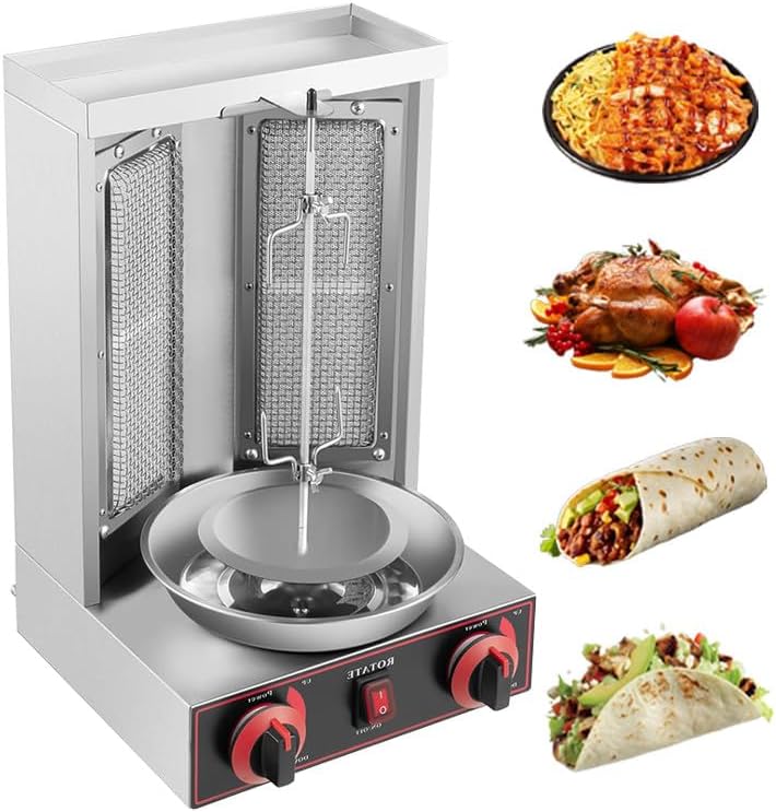 Spinning Doner Kebab Grill Machine, Gas Vertical Broiler Shawarma Machine, Spinning Doner Kebab, Gyro Grill Machine,Roasting 10 kg of Meat,for Home Kitchen & Commercial Usage Black
