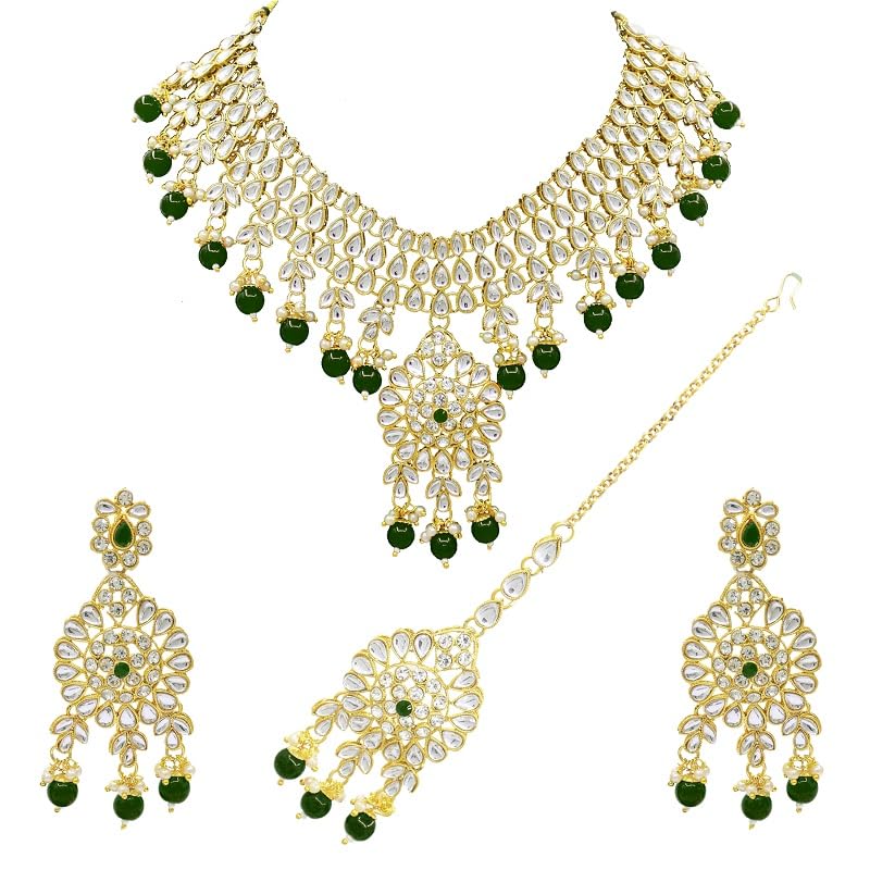 SAIYONI Exotic Kundan Gold plated Wedding Jewellery Choker necklace Earring with Maangtikka Jewellery Set - White (B09NVVRCT4) Amazon Price History, Amazon Price Tracker