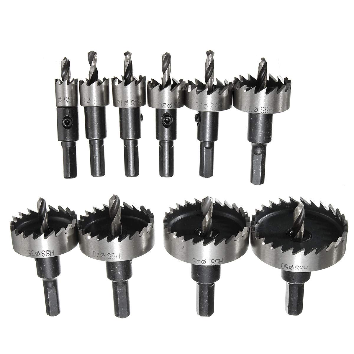 Set di 10 taglierine per sega a tazza HSS da 12/16/18/20/25/30/35/40/45/50 mm, 12-50 mm