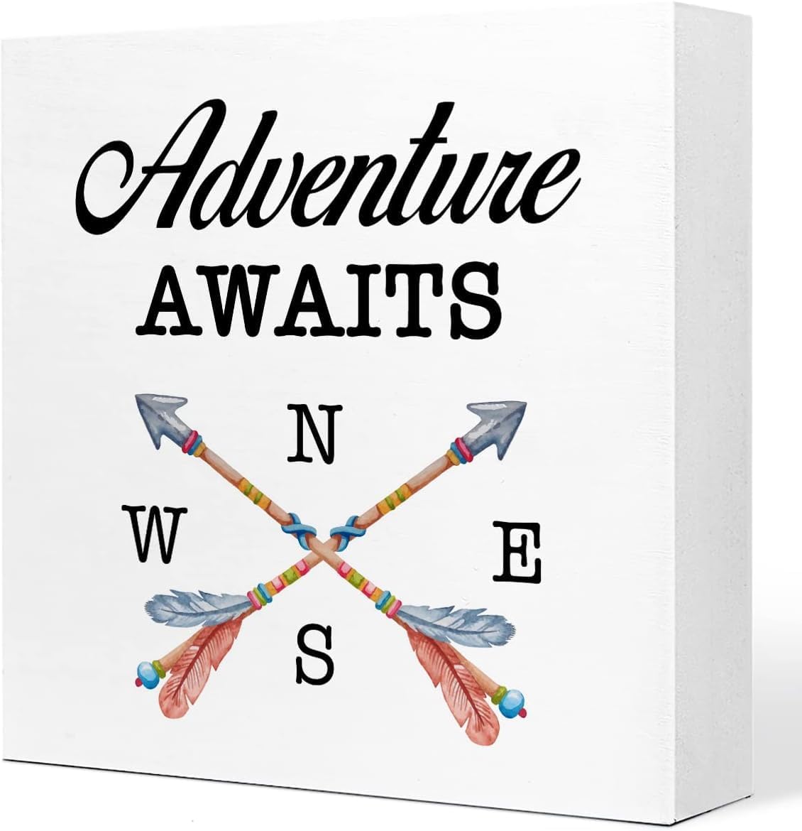 Adventure Awaits Outdoor Wooden Box Sign Camping & Picnics Home Shelf Adventure Lover Explorer Gift Accent Desk Decor 5 × 5 in