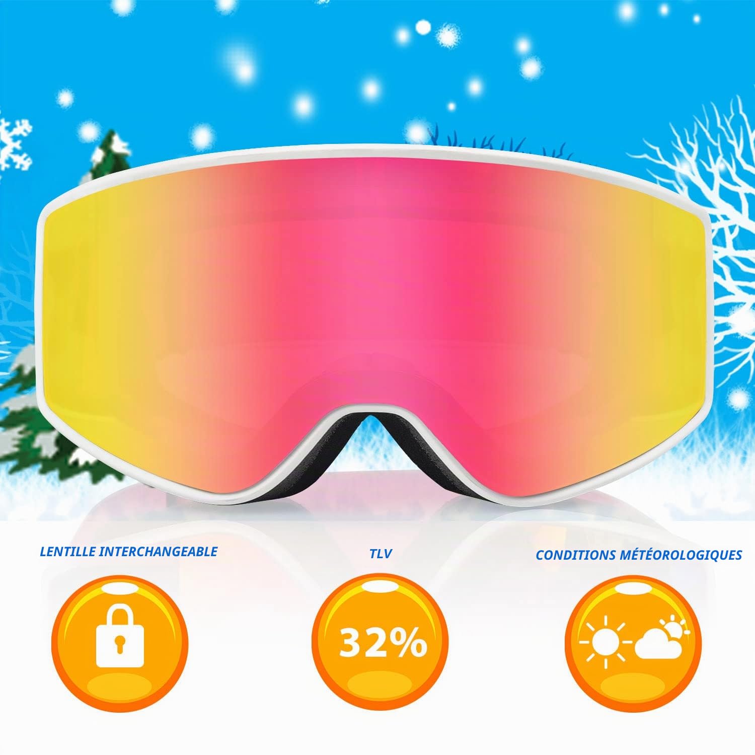 EXP VISION Ensemble de lunettes de ski parent-enfant, lunettes de neige anti-buée, protection UV 100%, lunettes de snowboard OTG pour hommes, femmes, jeunes, enfants