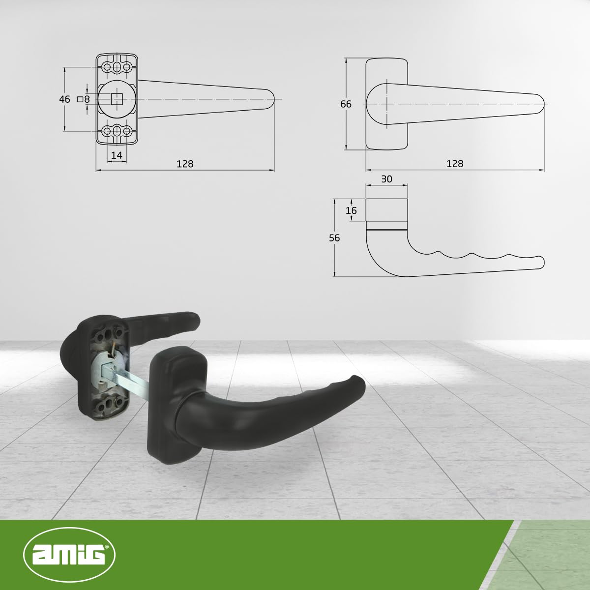 AMIG, Reinforced Rosette Handle Set, Sendoa Model, Made of Aluminium, Size: 125 x 66 mm, Square 8 mm - Image 3