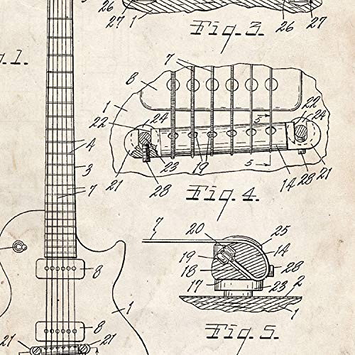 Nacnic brevet affiche de guitare. Feuille avec le vieux brevet de dessin en format A3 et vintage background - Les Beatles, Paul McCartney, John Lennon, RIngo Starr, George Harrison Nacnic brevet affiche de guitare. Feuille avec le vieux brevet de dessin en format A3 et vintage background – Image 4