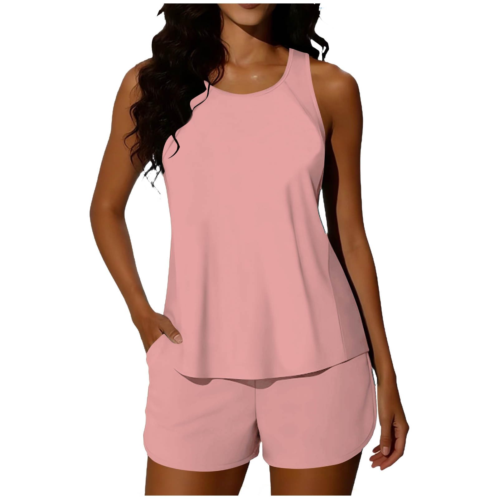 RLEHJN Tankini Damen Bauchweg,Zweiteilig Badeanzug Elegant Tanktop Swimsuits Bademode High Waist Schwimmanzug mit Badeshorts Badeanzüge Weiche Bequeme Swimwear Outdoor Sport Badebekleidung