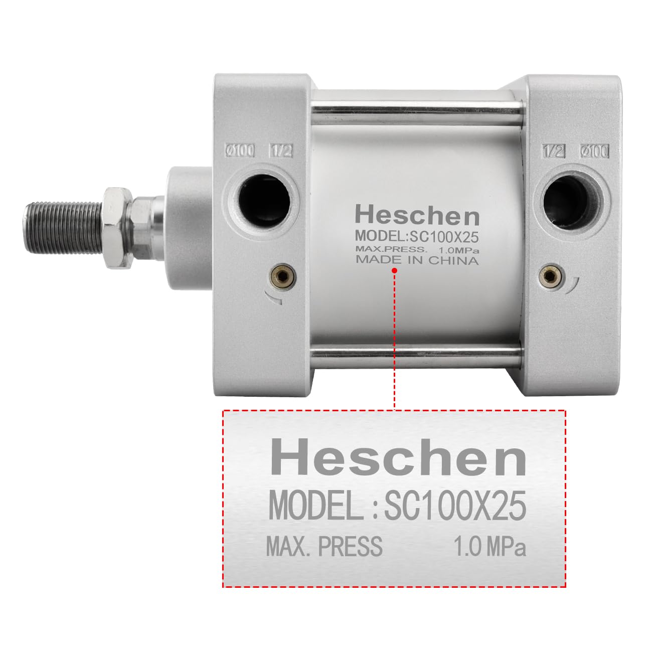 Heschen Cilindro Pneumatico SC 100-100 - Doppio Effetto, Alesaggio 100mm, Corsa 100mm - Foto 5