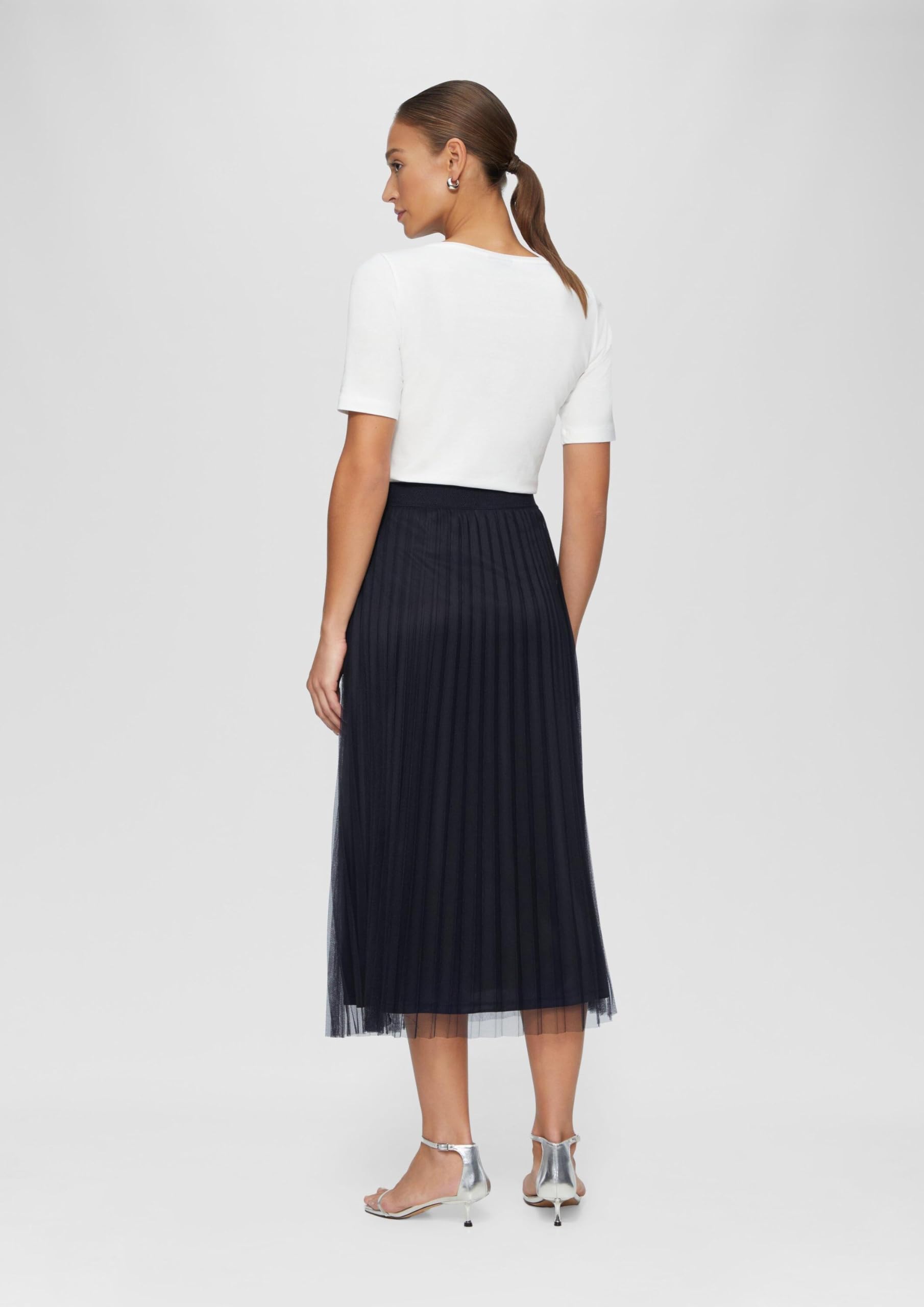 s.Oliver Eleganter Midirock aus plissiertem Mesh