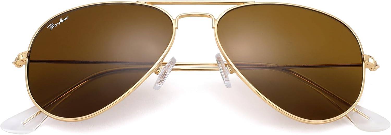 Pro Acme Small Aviator Sunglasses Glass Lens, Classic Metal Frame UV400 Protection for Men Women 55MM