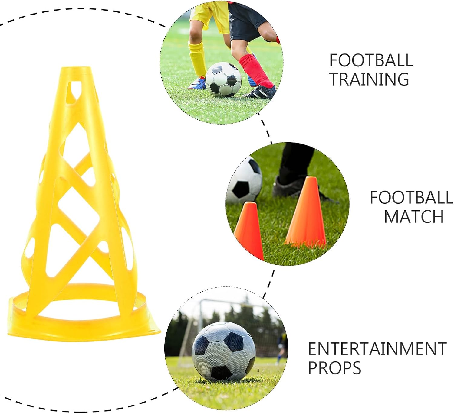 KICHOUSE Multi-Function Sports Cone 23cm Plastic Basketball Training Bucket Yellow Agility Hurdles for Soccer Football Practice Outdoor Field Marker