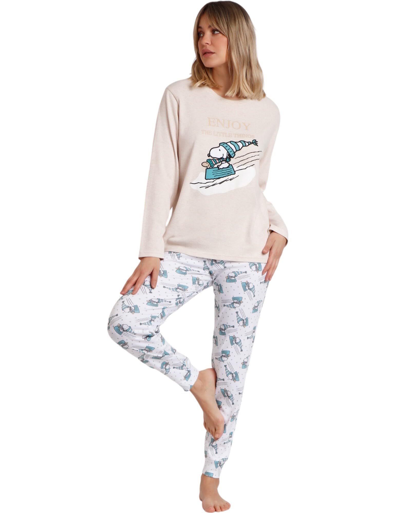 Peanuts Pijama Manga Larga Let It Snow para Mujer