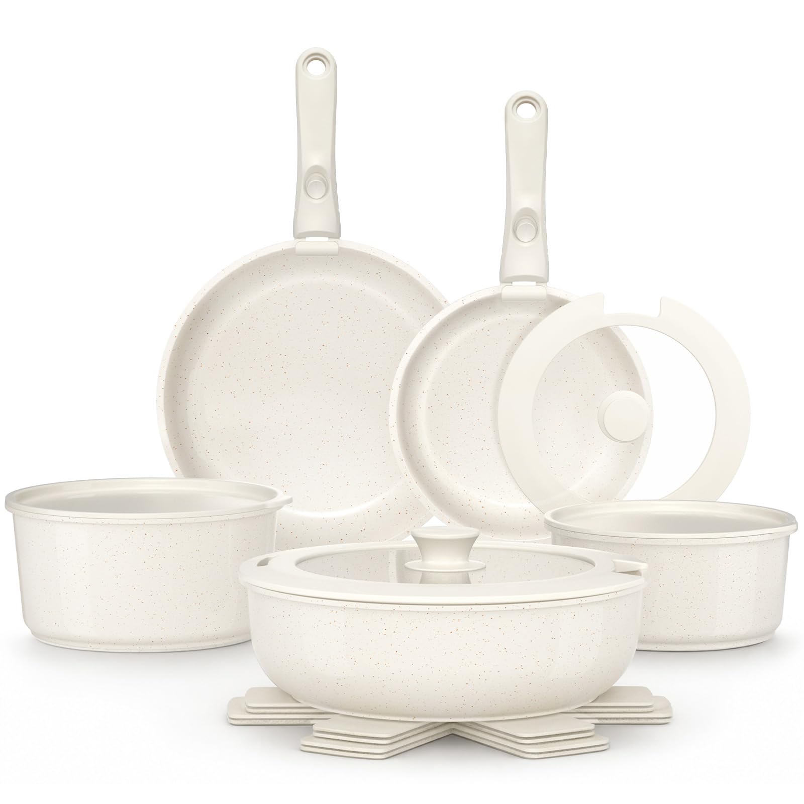 YASHE 15Pcs Nonstick Pans and Pots Set with Detachable Handle, Oven Safe