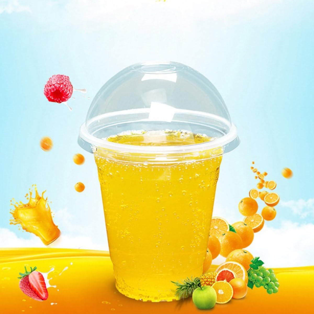 50pcs 360ml Disposable Plastic Juice Cups with Dome Lids Party Drink Cups for Cold Beverages Coffee Tea Portable Beverage