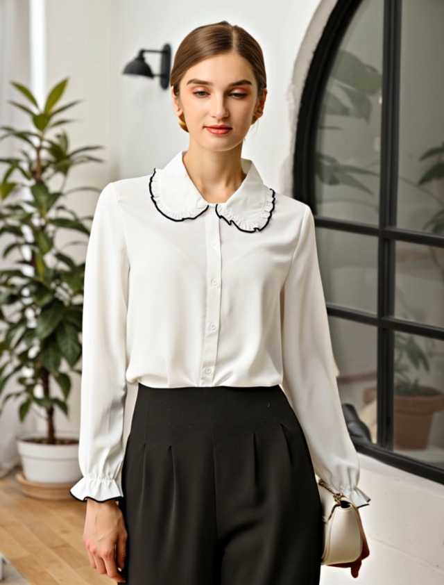 【アイボリー】【Pasterip】Collared design blouse By Anthropologie Silky Peter Pan Collared Blouse | Anthropologie