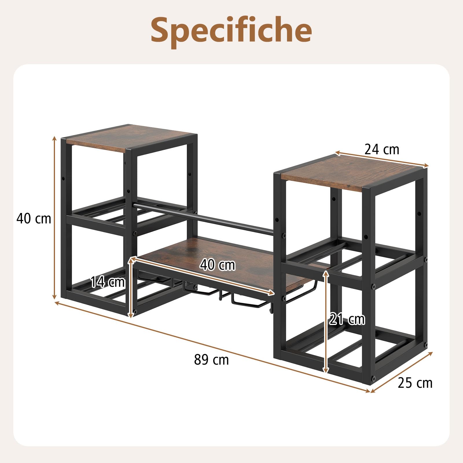 COSTWAY Portabottiglie da Parete con Porta Bicchieri, Struttura in Metallo per 8 Bottiglie con Ripiano Aperto, Scaffale da Muro a 3 Livelli per Sala da Pranzo e Cucina, 89 x 25 x 40 cm