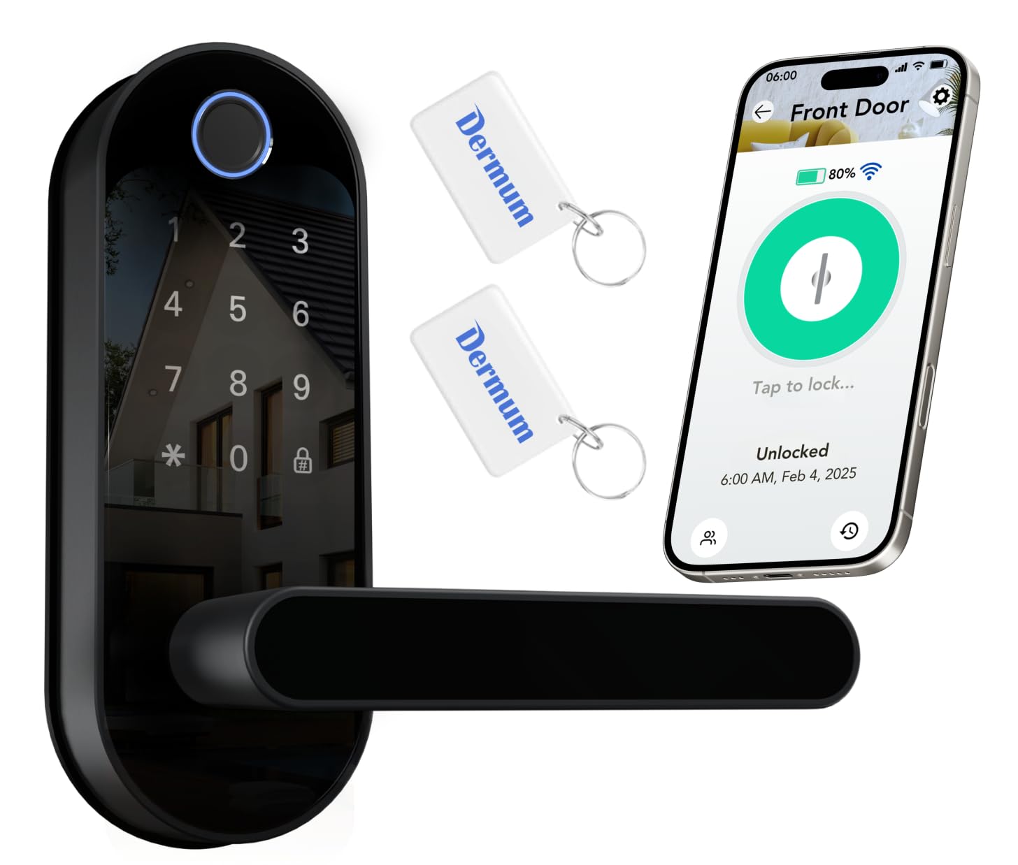 Keyless Entry Fingerprint Digital Smart Lock with Handle & Keypad: Electronic/Electric Lock with Code, App Control Biometric Deadbolt Door Knob for Front, Interior, Exterior & Bedroom Door (Black)