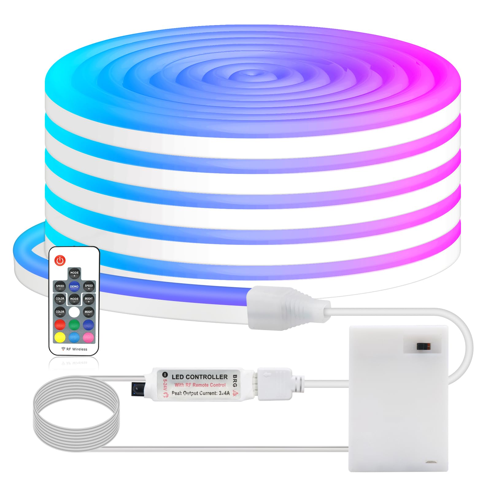 Wisada 5V Dimmable Waterproof Flexible RGB LED Neon Strip Light with 17-Keys IR Controller [2M],USB Powered,SMD3535,CRI85+,108 LEDs/m,for Bedroom,Kitchen,Game Room,Living Room and Store Decoration