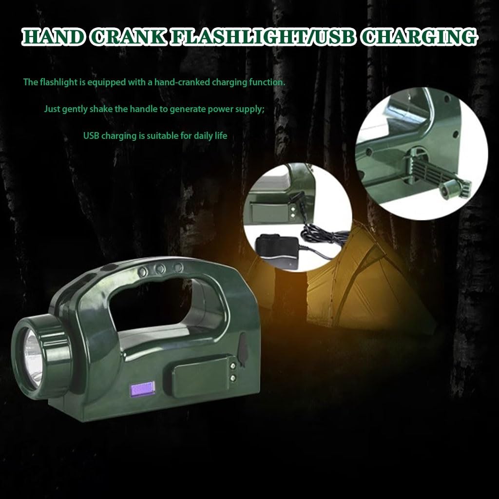 Torcia Elettrica Esterna A Manovella, Testa Della Lampada Regolabile Da 0 A 120°, Torcia Elettrica Portatile Ricaricabile Tramite USB, Assorbimento Magnetico