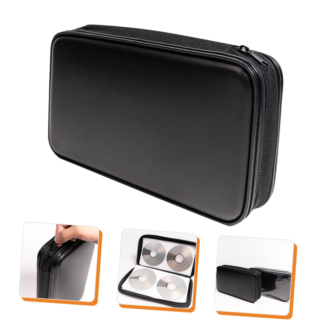 Custodia Rigida Porta CD e Dvd da Viaggio, 80 Dischi, Tessuto Antistrappo Nero Cerniera, Organizer Compatto per Auto, Casa e Trasporto Sicuro