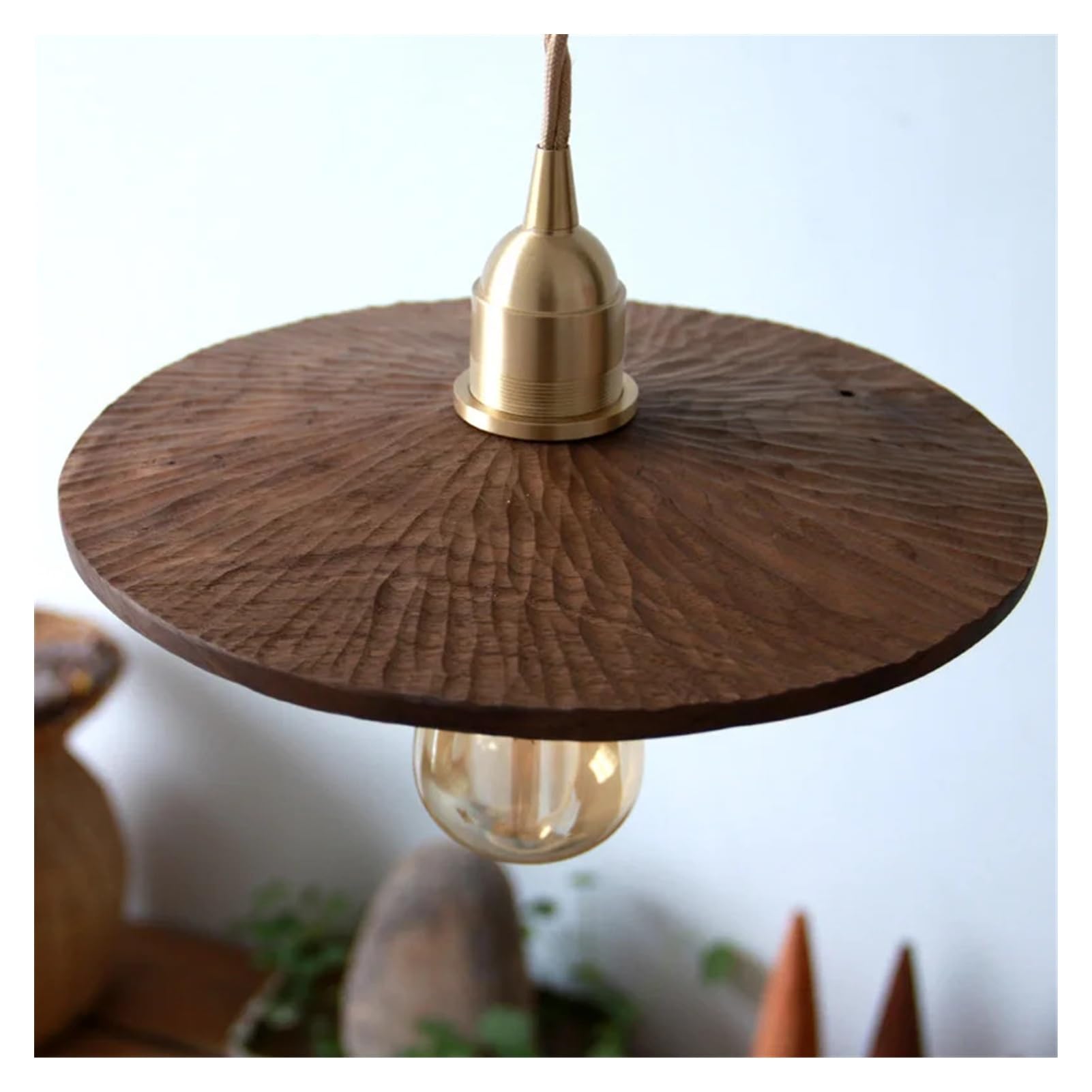 Lampe suspendue simple style nordique en bois de noyer noir pour chambre
