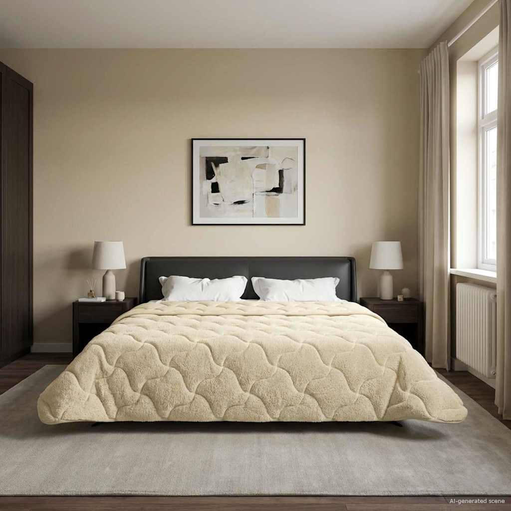 Piumone invernale color crema, 240 x 260 cm, in microfibra, pile, traspirante, durevole, lavabile, per camera da letto, per tutto l'anno, design morbido, adatto per chi soffre di allergie
