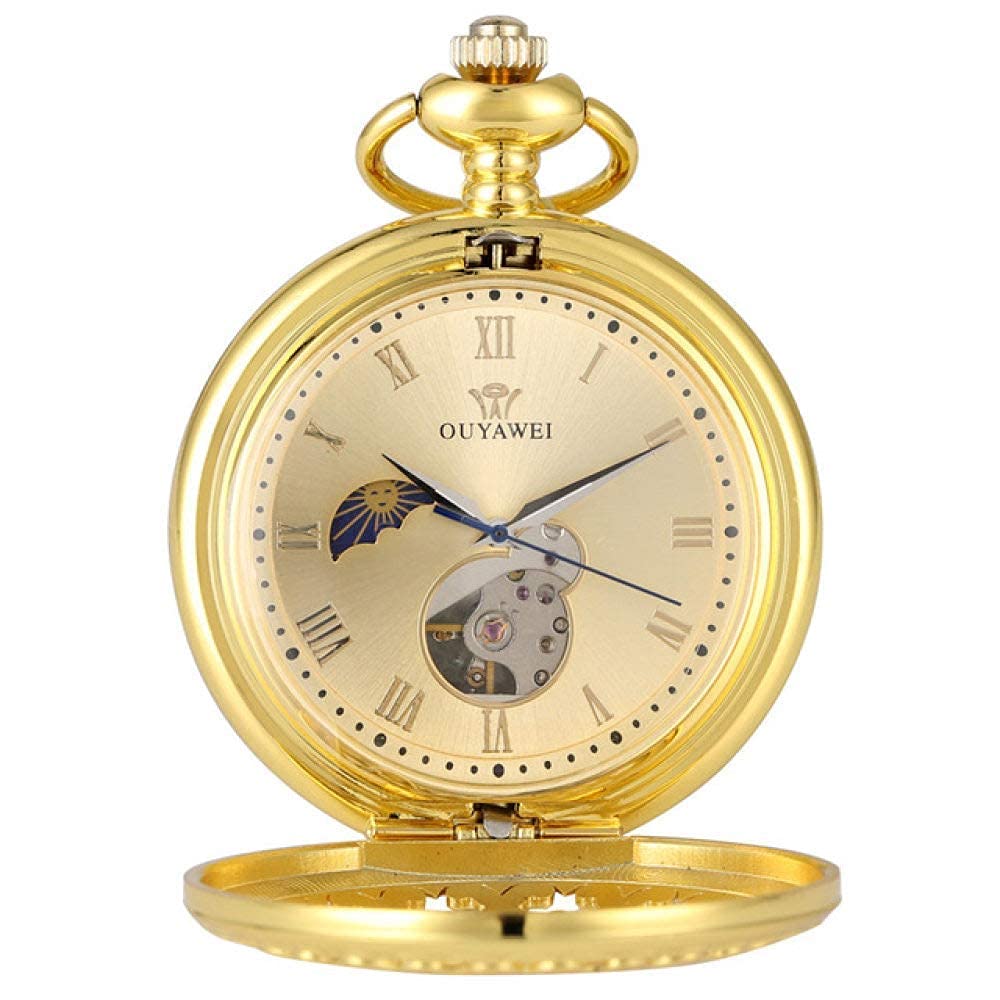 Reloj de bolsillo mecánico dorado con diseño de telaraña tallado