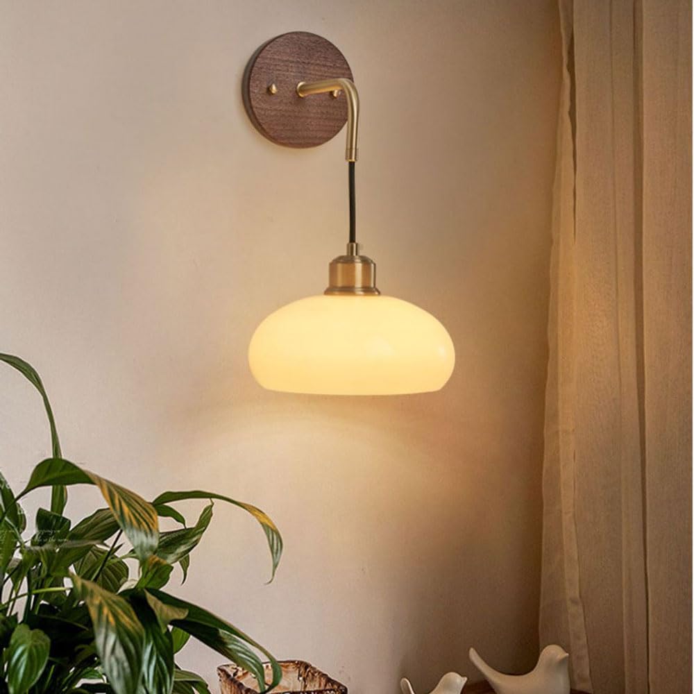 Mosiężna lampa ścienna z litego drewna w paski szklany klosz Lampka nocna Kinkiety Oświetlenie Ścienne Nowoczesna lampa ścienna E27 Oświetlenie wewnętrzne do salonu Restauracja