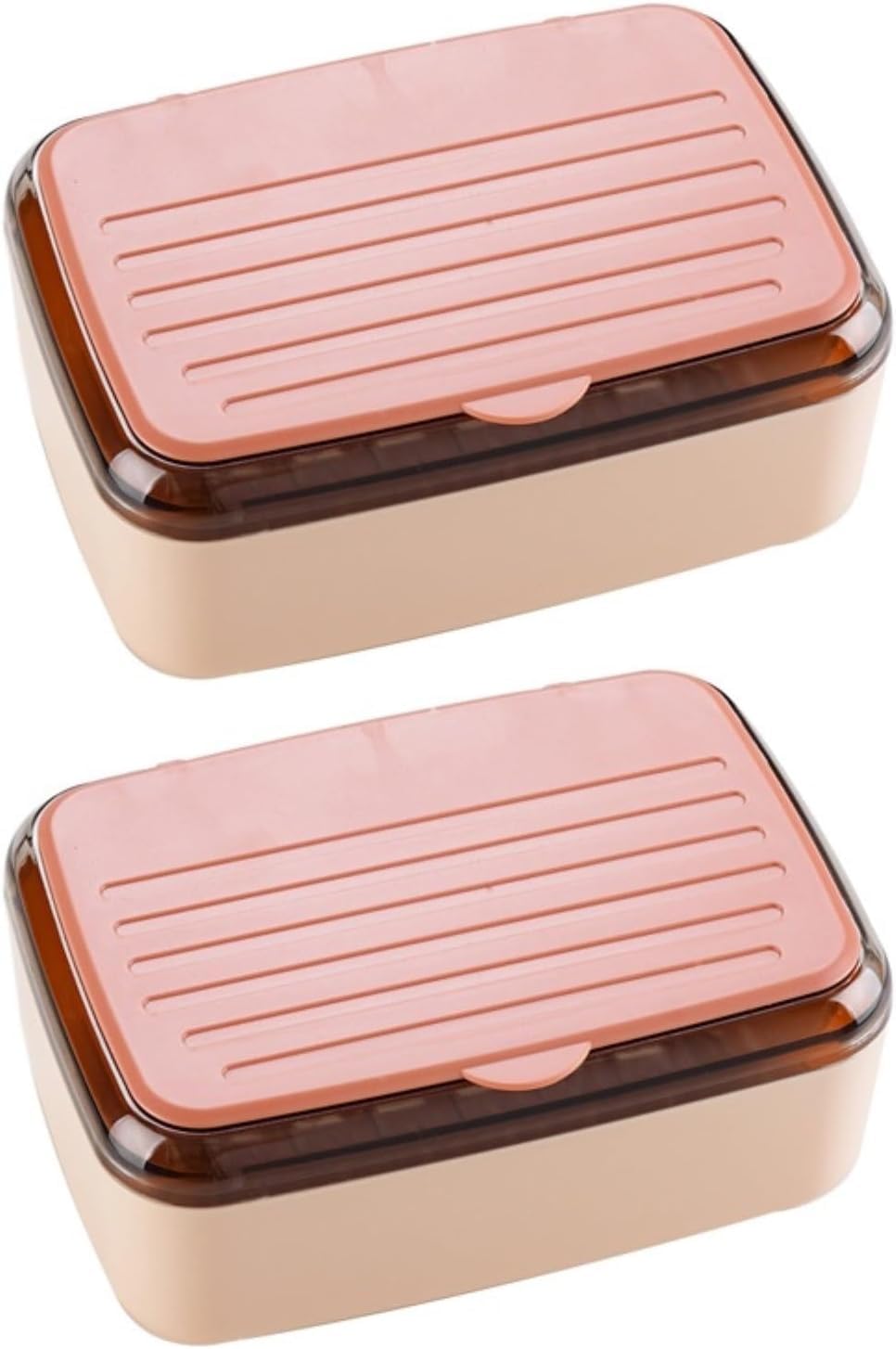 soap dish, Soap Dish PP Plastic With Cover Double Drain Multicolor For Bathroom Travel(Roze,2pcs)