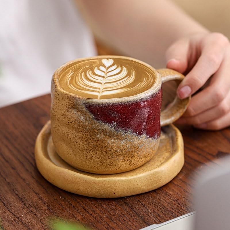 Vintage Coffee Cup Saucer Set with Latte Art Afternoon Tea Cups Mugs