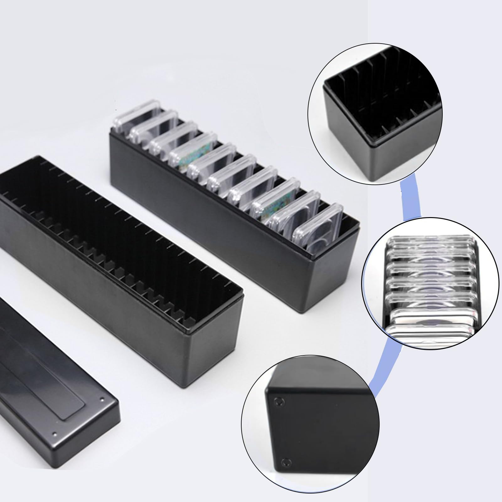 MUDOR Paquete de 2 cajas de almacenamiento para losas de monedas, soporte de plástico para losas de monedas para coleccionistas de monedas, funda negra compatible con 20 soportes de monedas PCCB PCGS,