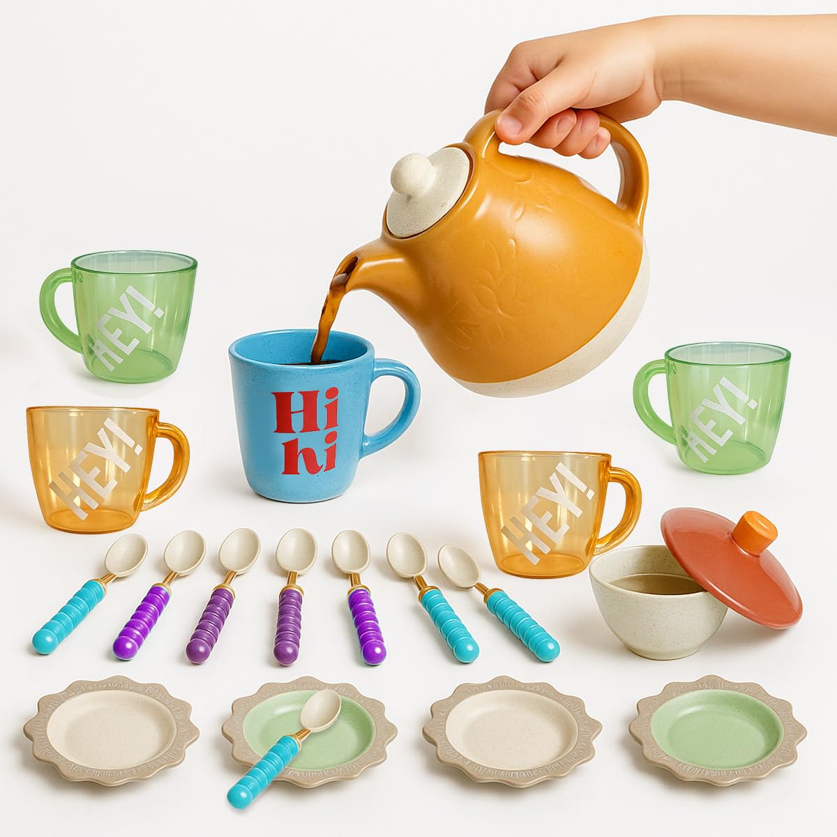 Toyana 20 PCs Kids Tea Set for Kids, Pretend Play Tea Party Playset, Realistic Teapot, Cups, Plates & Spoons, Kitchen Accessories, Afternoon Role Play Birthday Gift Toy Set for Children Ages 3+ Years โ image 1