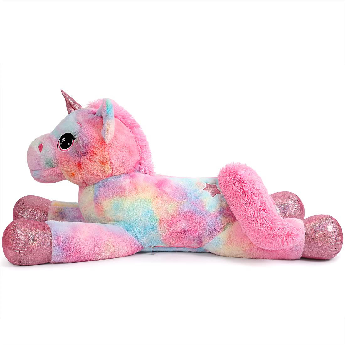 Giocattoli di Unicorno Gigante Peluche Animali di Peluche di Unicorno Viola Grande Arcobaleno Unicorn Plush （Rosa Arcobaleno,110CM）