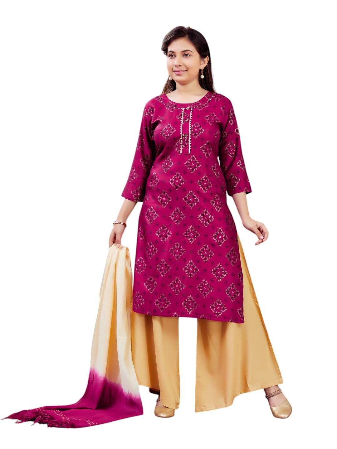 Aarika Girls Maroon Colour Printed Cotton Kurti (10-15 Years)