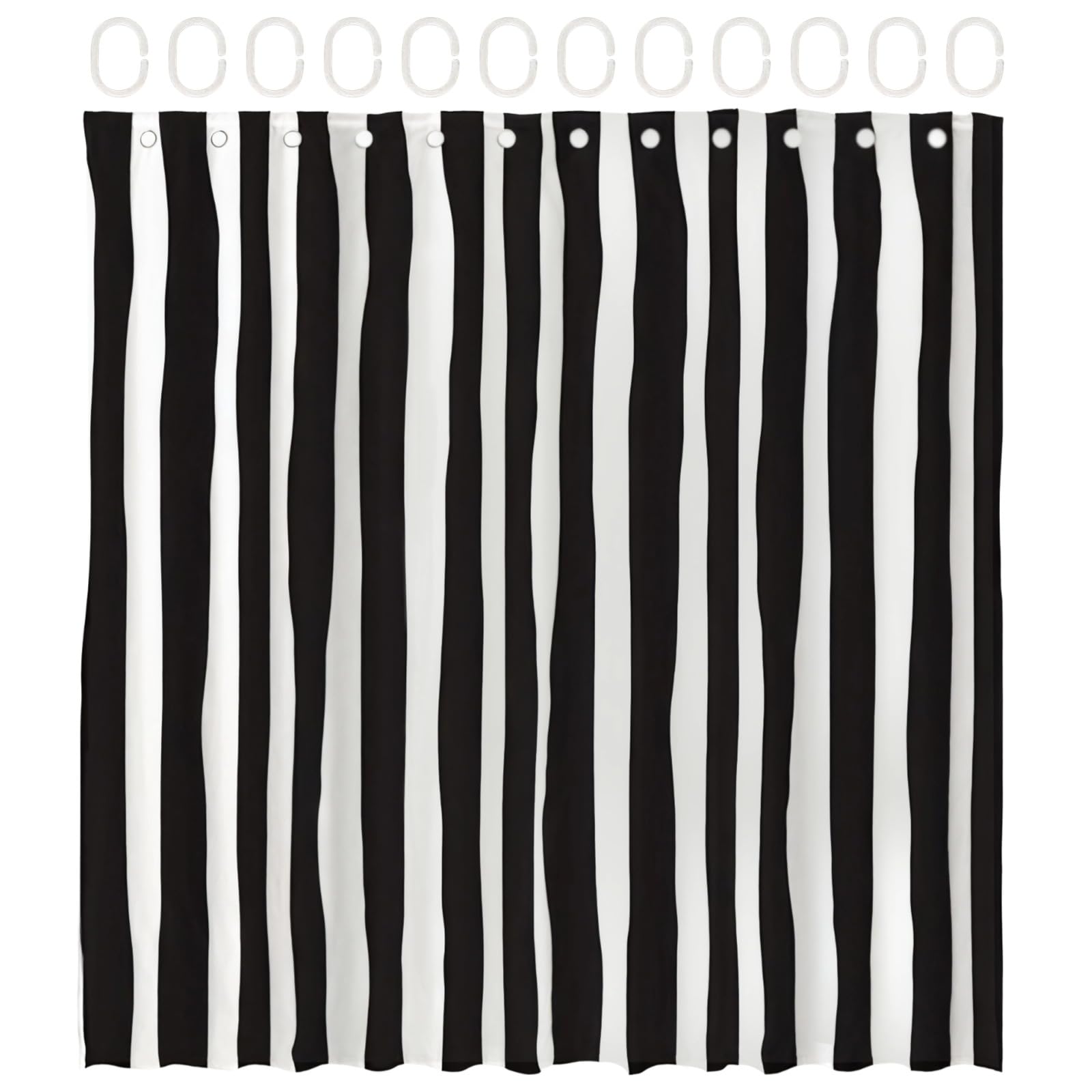 Packool Black and White Striped Shower Curtain, Modern Shower Curtain for Bathroom, Vertical Stripe Design, 71x71 in, 12 Hooks