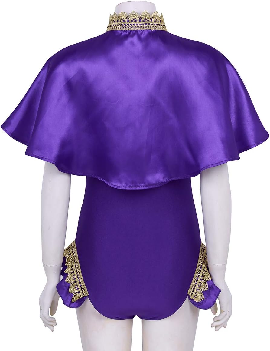 iEFiEL Purple Women Princess Costume Leotard Bodysuit with Cape Top for Halloween Cosplay Party