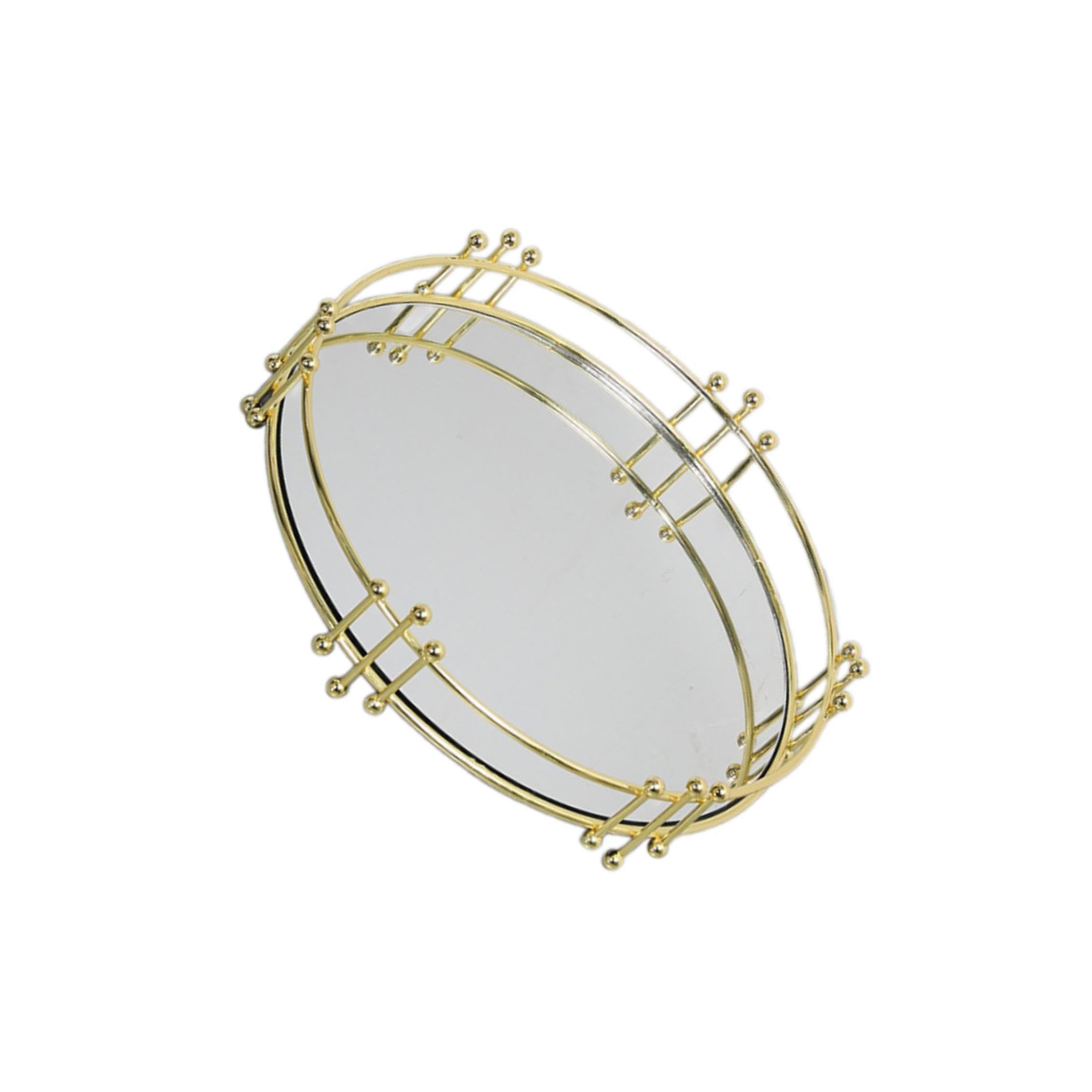 PIXZCSA Versatile Vanity Tray With Metal Iron Frame Gift For Home Organization Wall Mounted Mirror Tabletop Display Mirrored, Golden, 25.8x5.9cm