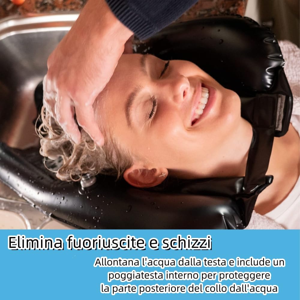 Lavacapelli da Viaggio Pieghevole, Poggiatesta per Lavare Capelli Lavandino Casa, Per Testa Anziani, Donne Incinta, Bambini, Infortunati nero