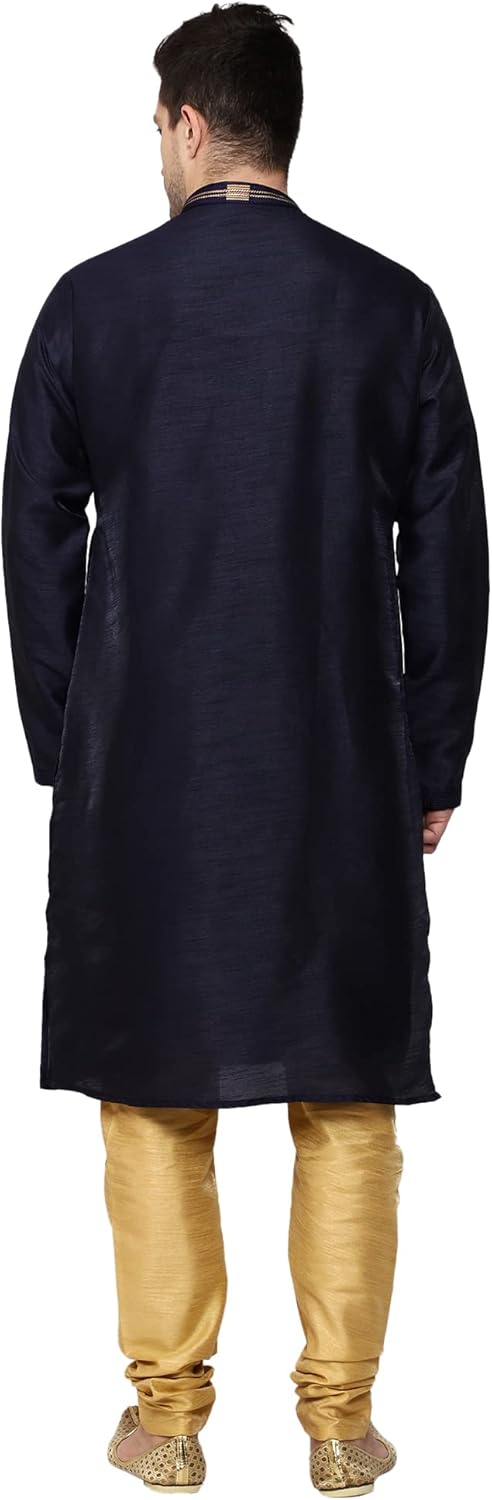 Men's Tunic Art Silk Kurta Pajama and Scarf Suit Set Indian Clothing Wedding Party Dress Gifts Items - Image 5