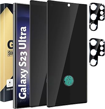 2+2 Pack Privacy Screen Protector Compatible with Galaxy S23 Ultra 5G - 2 Tempered Glass Film + 2 Camera Lens Protectors, High Clarity, Bubble Free, Anti-Spy Protection
