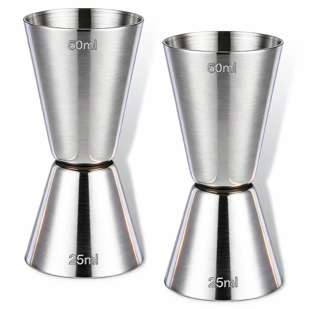 Keepaty Grey Spirit Measures 25Ml 50Ml Set - 2Pack 304 Stainless Steel Jigger Spirit Measure Set Cocktail Measure Cup Set Whisky Shot Measure For Gin Alcohol Drink
