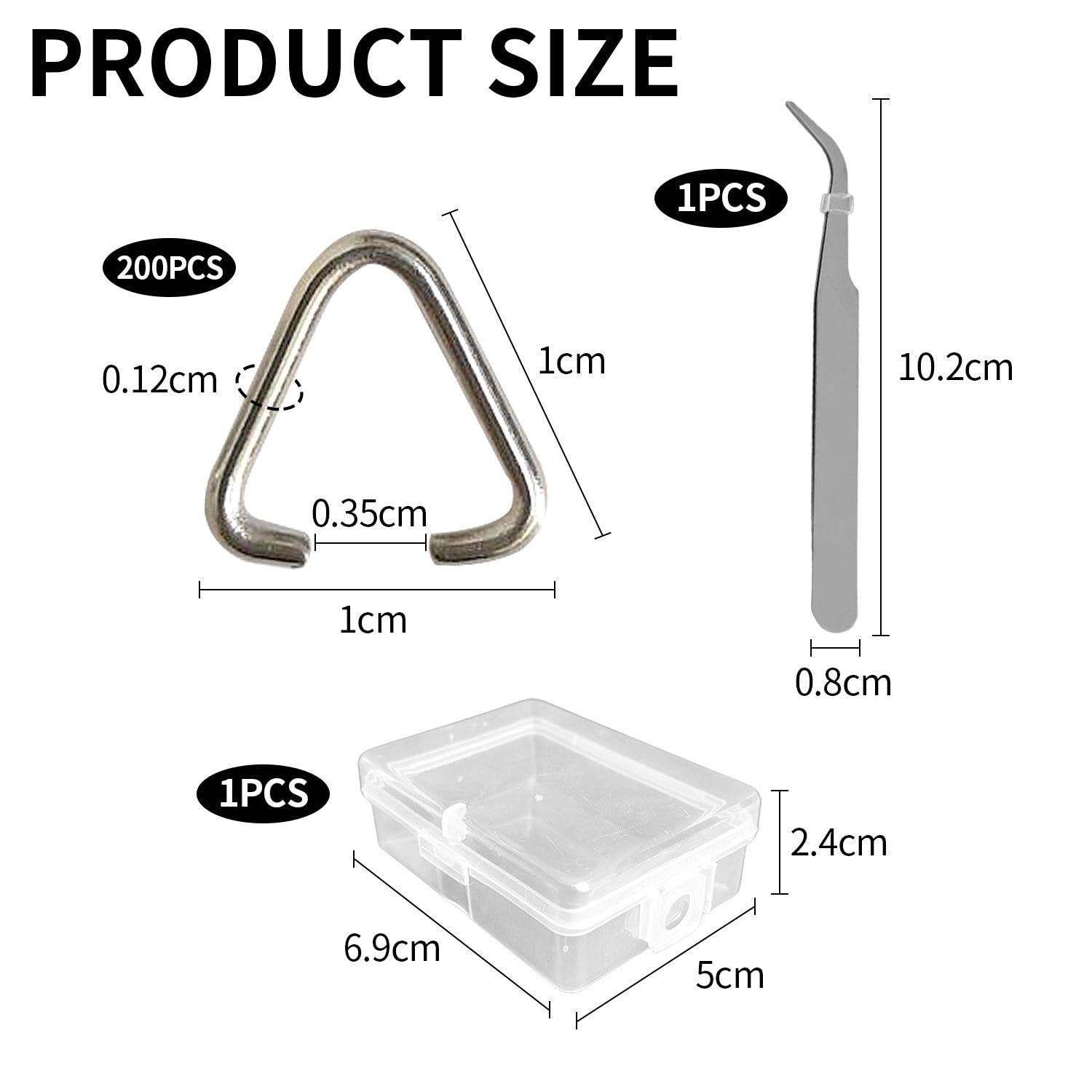 Lot De 200 Boucles Triangulaires Avec 1 Pince à épiler Et 1 Boîte De