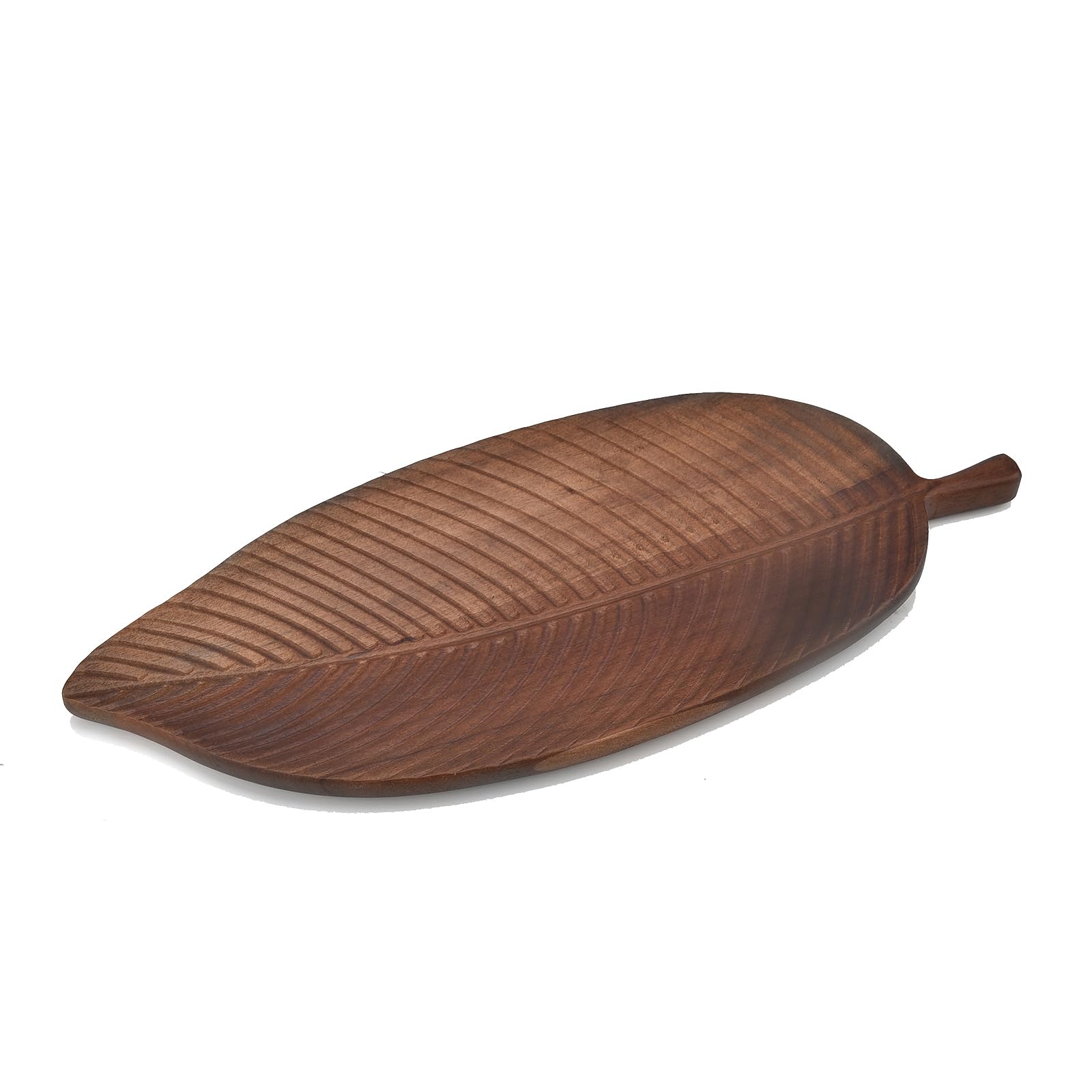 Plateau de service en bois d'acacia en forme de feuille pour apéritif, 30x12 cm