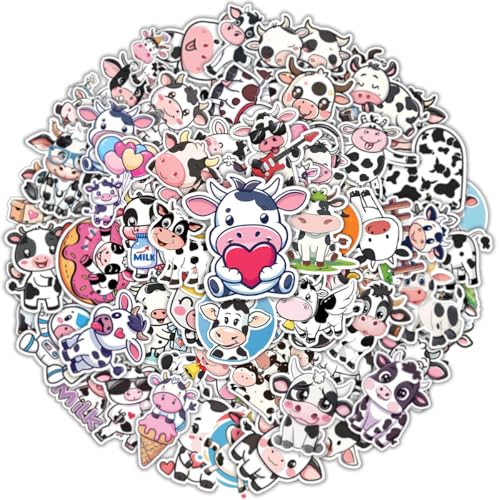 100PCS Cute Cow Stickers Fun Farm Animal Vinyl Decals for Kids Laptop Water Bottle Scrapbook Phone Notebook