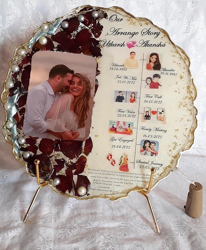 customized resin photo frame with clear groovy easel stand | personalized photo frame for home decor & memorable gift | 8 inch display frame
