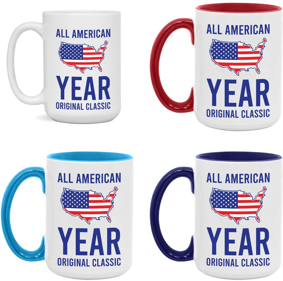 Amazon.com | All American 1947 Original Classic Mug - 1947 American Flag  Gift - White/Light Blue - 15oz: Coffee Cups & Mugs