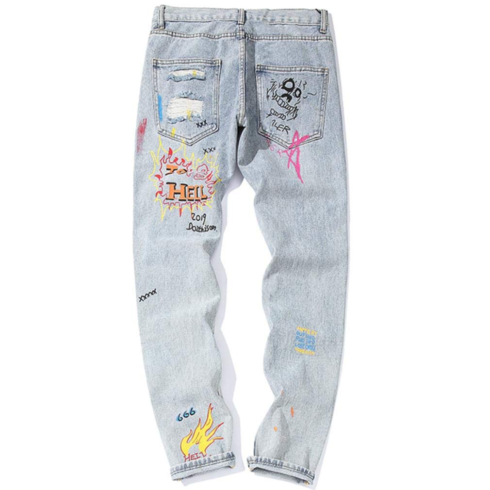 Jeans Men Punk Cool Graffiti Denim Pants Men Broken Hole Trousers