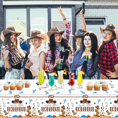 Image of gisgfim 3 Pcs My First Rodeo Birthday Party Supplies Western 1st Rodeo Party Tablecloths Blue Cowboy Table Cover Decorations for Boy Baby Shower
