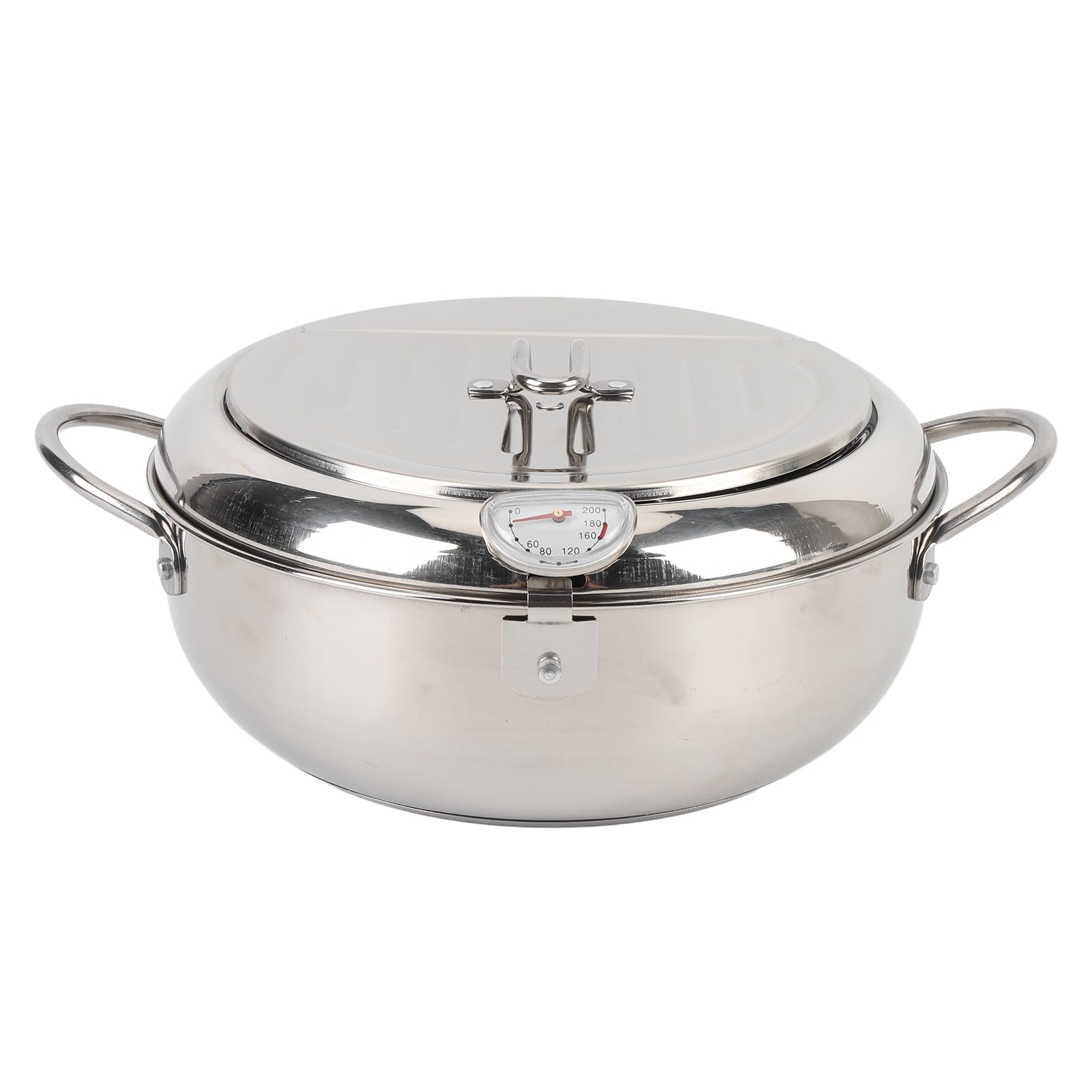 YUEHISY Fryer Pot, 201 Stainless Steel Fish Fryer with Thermometer for Cooking Chicken Wings, Seafood, French Fries, Multifunctional Deep Frying Pot (24cm)